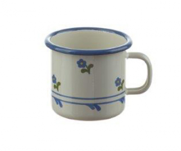 Becher Emaille 7 cm • creme mit Blümchen