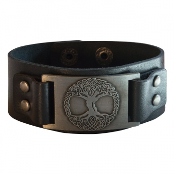 Armband Baum des Lebens Leder, Metall silberfarben