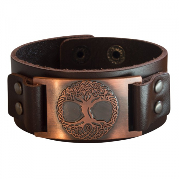 Armband Baum des Lebens Leder, Metall kupferfarben